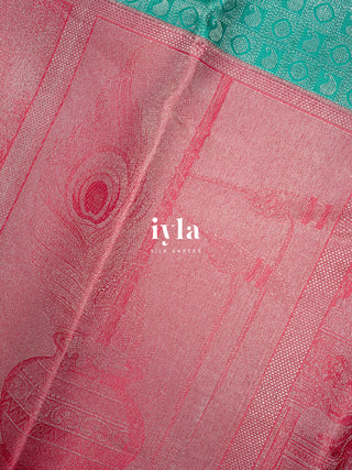 The Krishna Leela Kanjeevaram in Persian Green