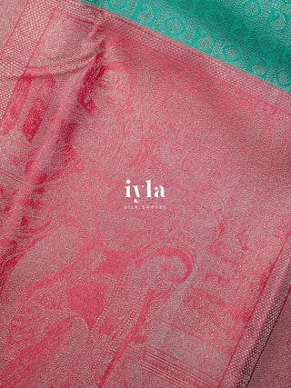 The Krishna Leela Kanjeevaram in Persian Green