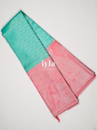 The Krishna Leela Kanjeevaram in Persian Green