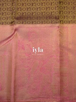 The Divine Krishna Leela Kanjeevaram in Burnt Umber