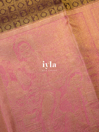The Divine Krishna Leela Kanjeevaram in Burnt Umber