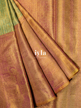 The Krishna Leela Kanjeevaram in Pear Green