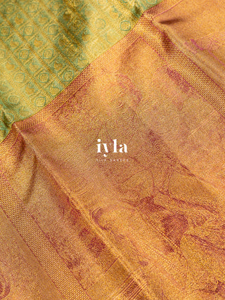 The Krishna Leela Kanjeevaram in Pear Green
