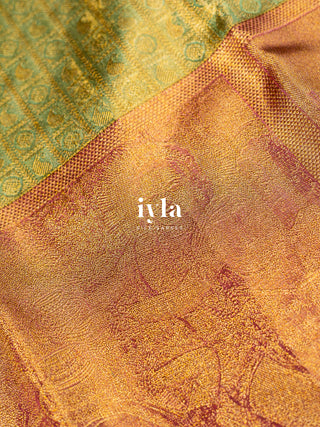 The Krishna Leela Kanjeevaram in Pear Green