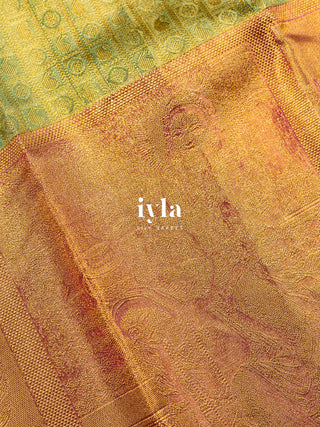 The Krishna Leela Kanjeevaram in Pear Green