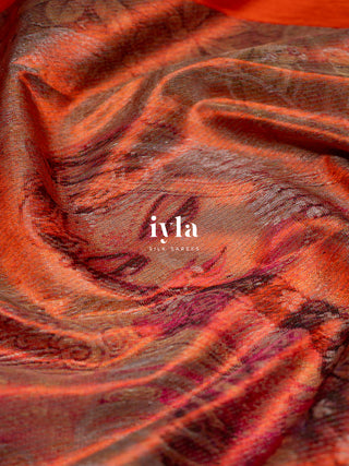 The Divine Drape of Radha Krishna in Burnt Orange