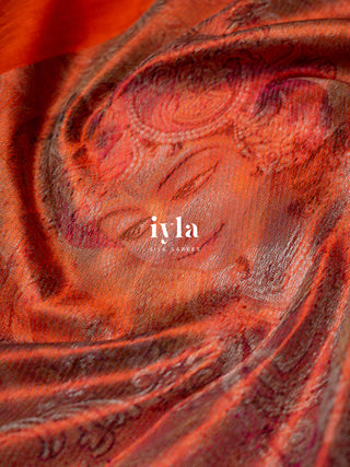 The Divine Drape of Radha Krishna in Burnt Orange