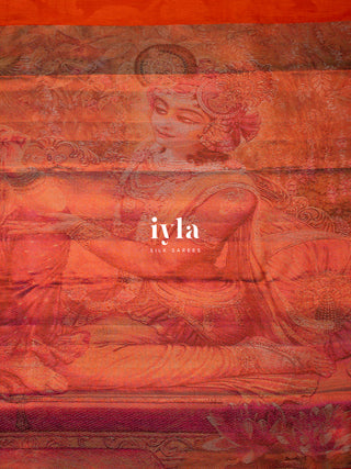 The Divine Drape of Radha Krishna in Burnt Orange