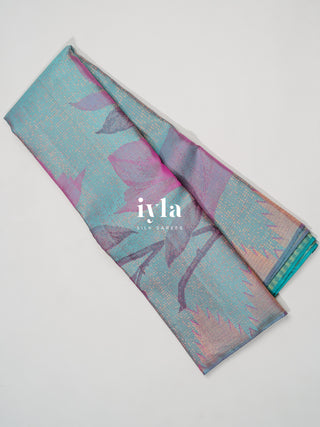The Trumpet Lily Enchantment Kanjeevaram in Baby Blue