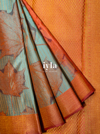 The Tropical Foliage Kanjeevaram in Pearl Aqua