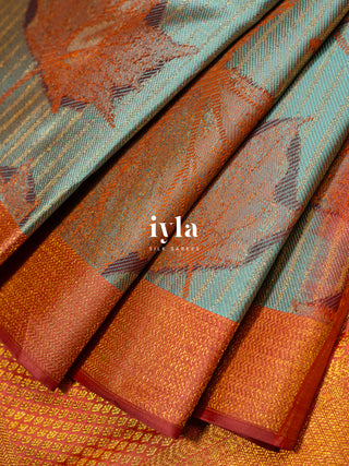 The Tropical Foliage Kanjeevaram in Pearl Aqua