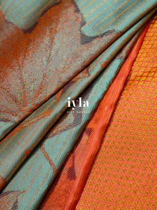 The Tropical Foliage Kanjeevaram in Pearl Aqua