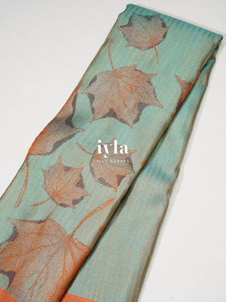 The Tropical Foliage Kanjeevaram in Pearl Aqua