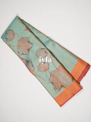 The Tropical Foliage Kanjeevaram in Pearl Aqua