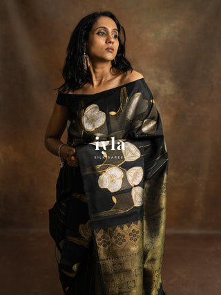 The Moonlit Lily Kanjeevaram in Black
