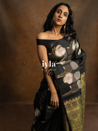 The Moonlit Lily Kanjeevaram in Black
