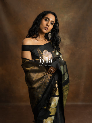 The Moonlit Lily Kanjeevaram in Black