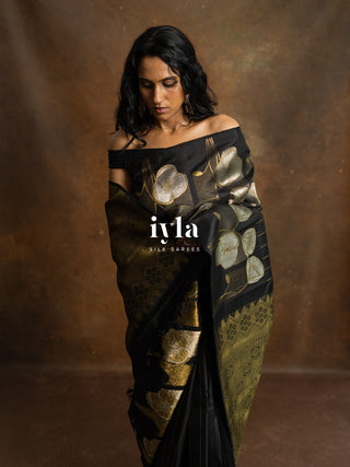 The Moonlit Lily Kanjeevaram in Black