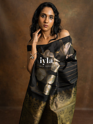 The Moonlit Lily Kanjeevaram in Black