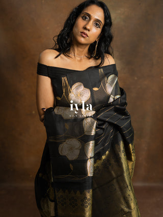 The Moonlit Lily Kanjeevaram in Black