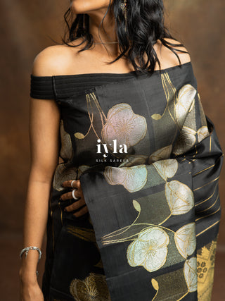 The Moonlit Lily Kanjeevaram in Black