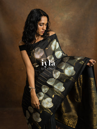 The Moonlit Lily Kanjeevaram in Black