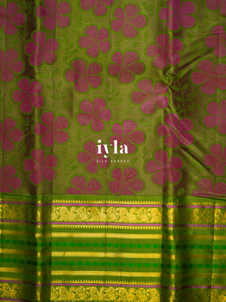 The Periwinkle Garden of Dreams Kanjeevaram in Apple Green