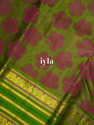 The Periwinkle Garden of Dreams Kanjeevaram in Apple Green