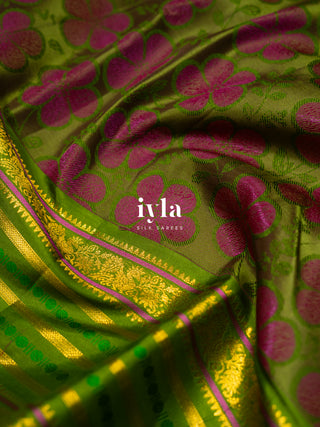 The Periwinkle Garden of Dreams Kanjeevaram in Apple Green