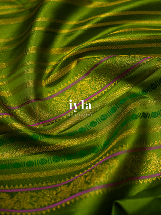 The Periwinkle Garden of Dreams Kanjeevaram in Apple Green