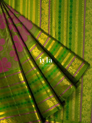 The Periwinkle Garden of Dreams Kanjeevaram in Apple Green