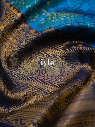 The Peacock Chronicles Kanjeevaram in Azure Blue