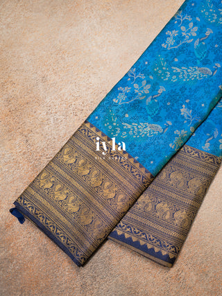 The Peacock Chronicles Kanjeevaram in Azure Blue