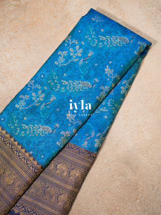 The Peacock Chronicles Kanjeevaram in Azure Blue