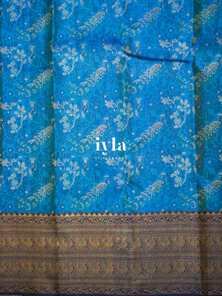 The Peacock Chronicles Kanjeevaram in Azure Blue