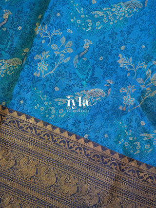The Peacock Chronicles Kanjeevaram in Azure Blue