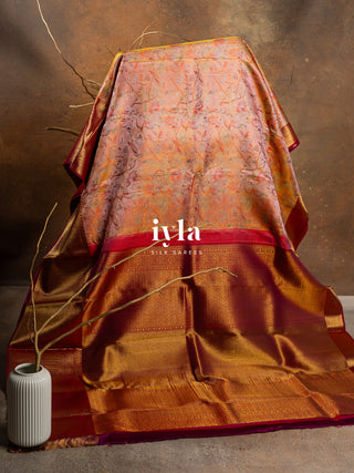 The Peacock Symphony Kanjeevaram in Apricot Orange