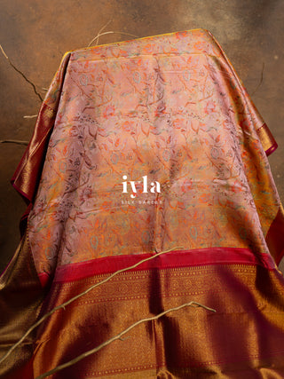 The Peacock Symphony Kanjeevaram in Apricot Orange
