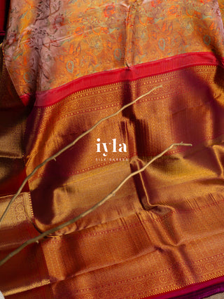The Peacock Symphony Kanjeevaram in Apricot Orange