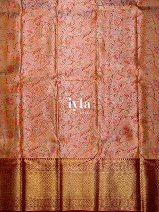 The Peacock Symphony Kanjeevaram in Apricot Orange
