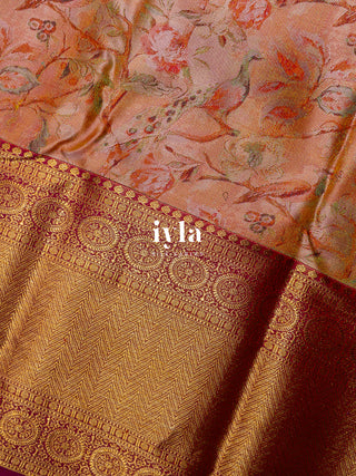 The Peacock Symphony Kanjeevaram in Apricot Orange