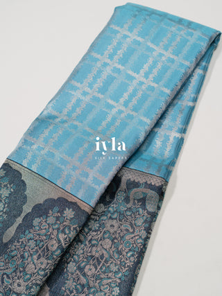 The Peacock Perch Pretty Kanjeevaram in Azure Blue