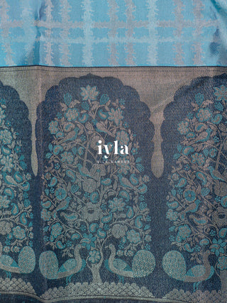 The Peacock Perch Pretty Kanjeevaram in Azure Blue