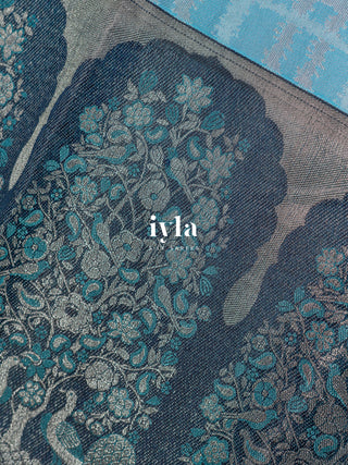 The Peacock Perch Pretty Kanjeevaram in Azure Blue