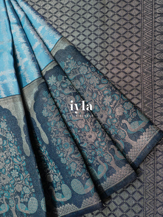 The Peacock Perch Pretty Kanjeevaram in Azure Blue