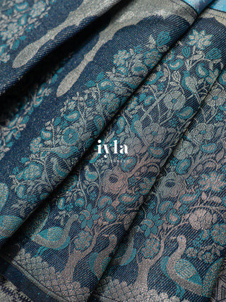 The Peacock Perch Pretty Kanjeevaram in Azure Blue