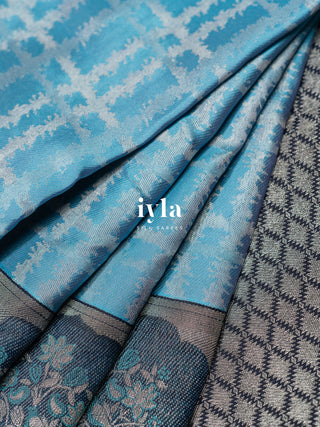 The Peacock Perch Pretty Kanjeevaram in Azure Blue