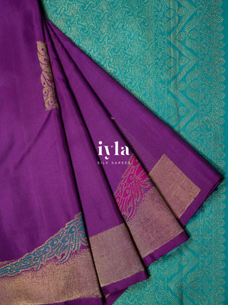 The Peacock Theory Kanjeevaram in Royal Purple in Pure Gold