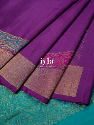 The Peacock Theory Kanjeevaram in Royal Purple in Pure Gold