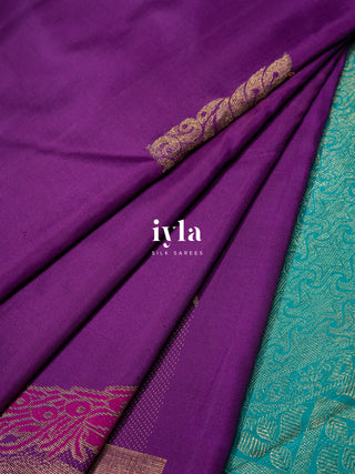 The Peacock Theory Kanjeevaram in Royal Purple in Pure Gold